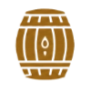 A simple brown barrel icon with a drop symbol in the center, representing liquid storage.