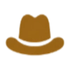Brown cowboy hat icon on a light gray background.