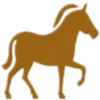 Simple brown silhouette of a horse facing right with one front leg raised.