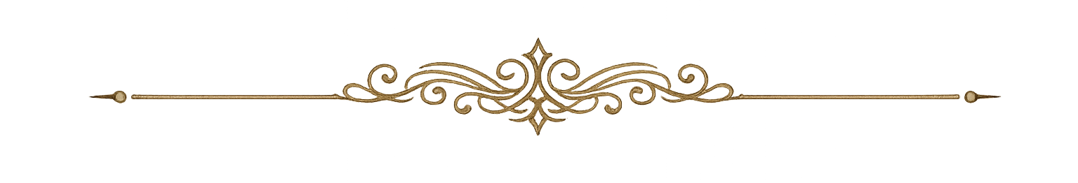 Gold ornamental divider with swirls and pointed ends on a white background.